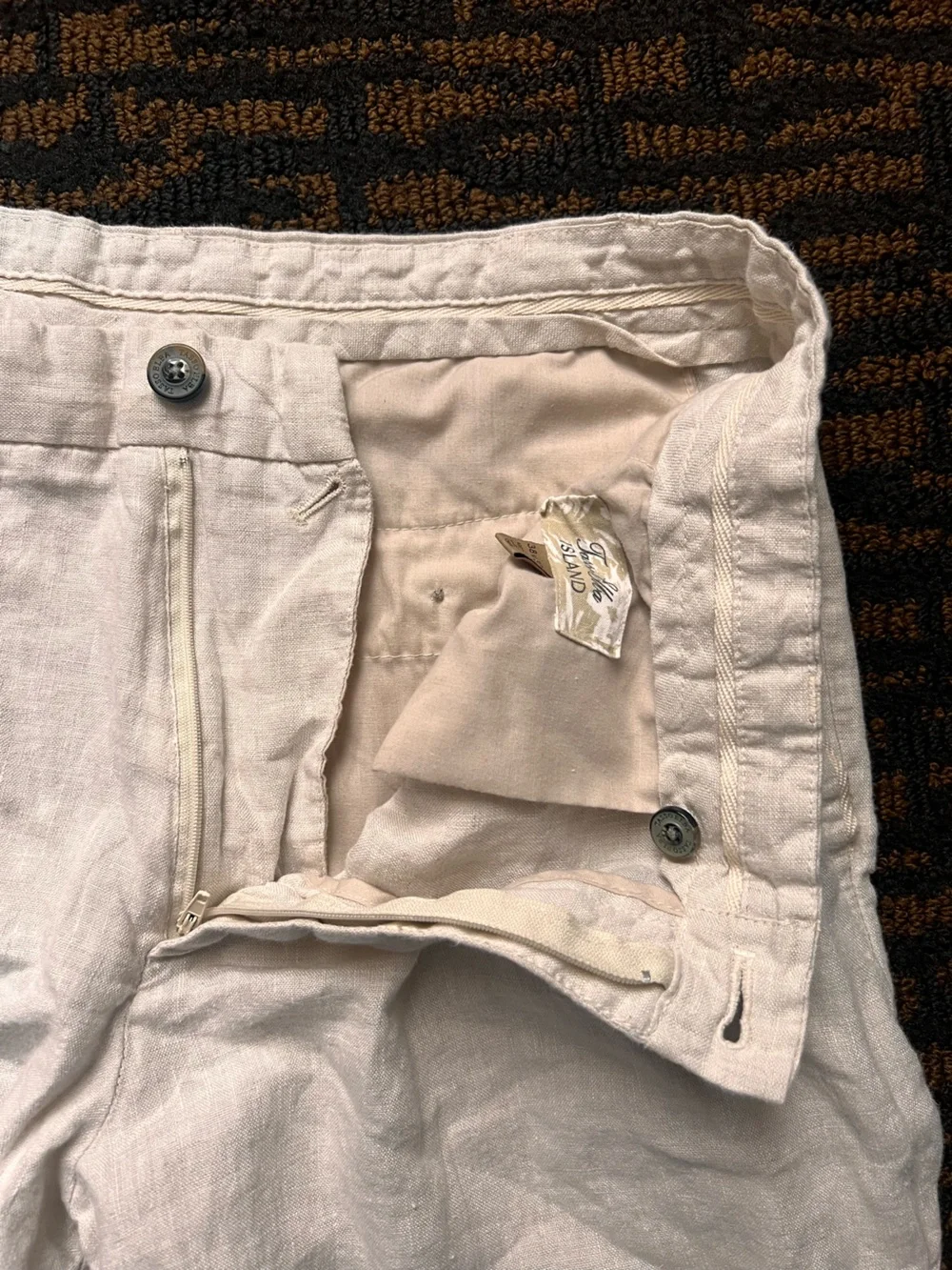 Tasso Elba 100% Linen Men's Cream Pants Flat Front Tapered Leg Resortwear Summer